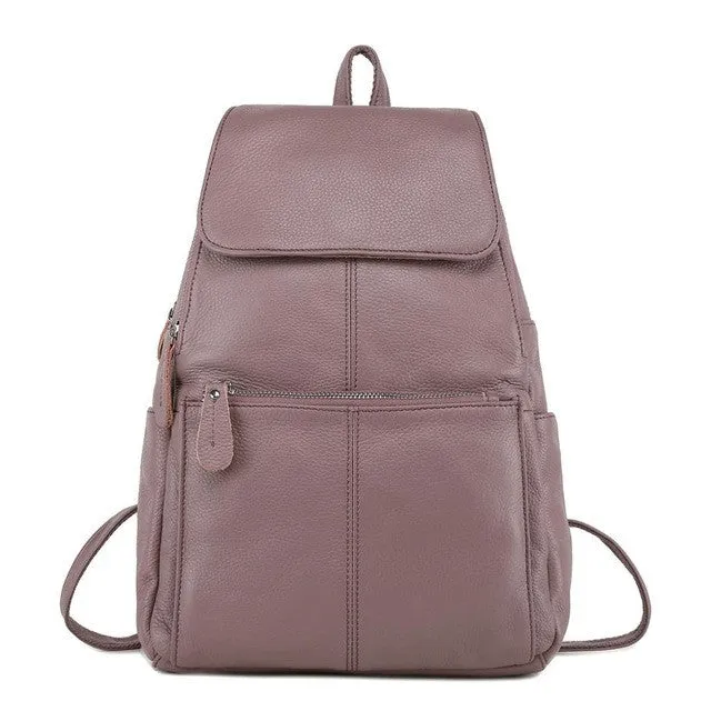 Natural Soft Genuine Leather Women's Fashion Backpack School Bags - 15 Colour