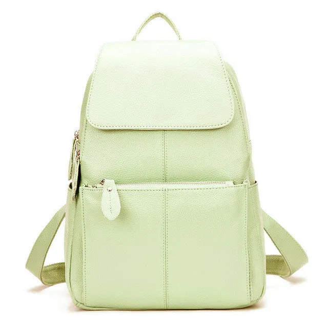 Natural Soft Genuine Leather Women's Fashion Backpack School Bags - 15 Colour