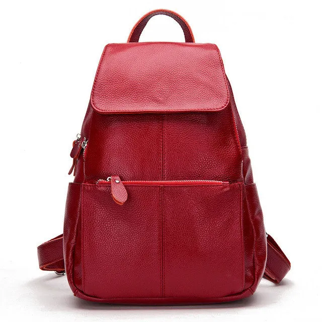 Natural Soft Genuine Leather Women's Fashion Backpack School Bags - 15 Colour