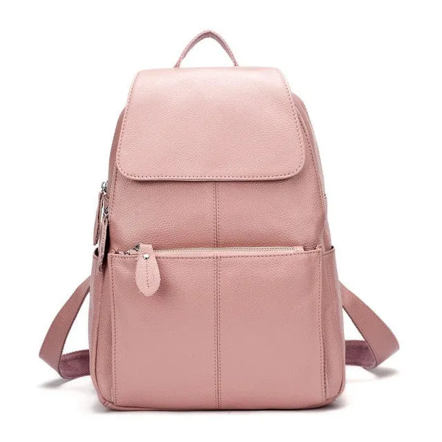 Natural Soft Genuine Leather Women's Fashion Backpack School Bags - 15 Colour