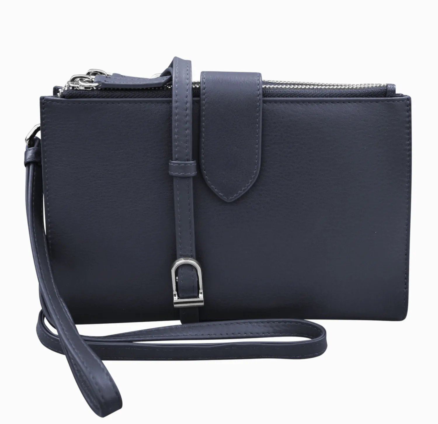 Navy Leather Organizer Phone Crossbody