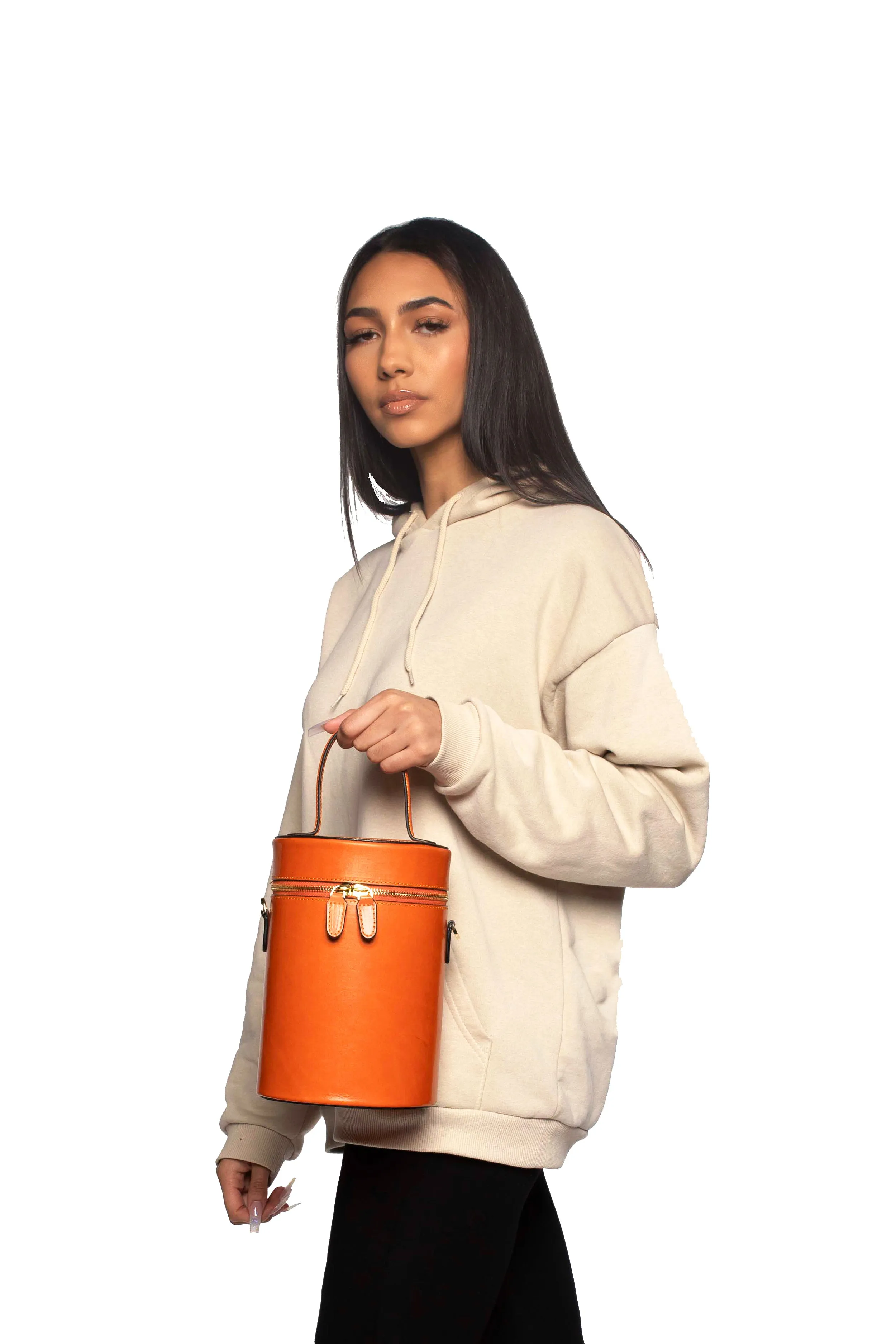 NOLA Bucket Leather Bag in Mandarin Orange