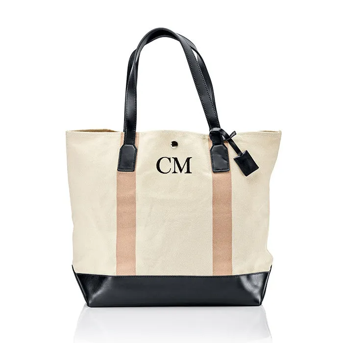 Personalised Striped Canvas Tote Bag & Clutch Bag Set - Nude