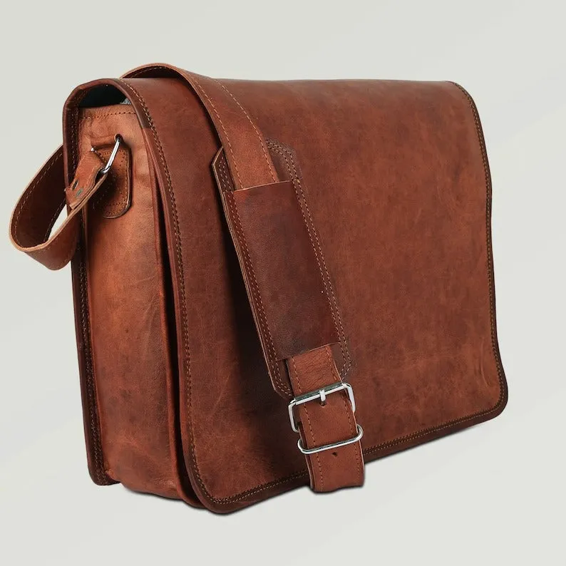 Personalized Leather Custom Laptop Satchel Messenger Bag