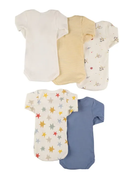 Petit Bateau   Set of 5 printed cotton bodysuits 