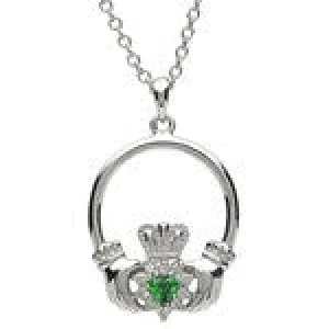 PlatinumWare Green CZ Claddagh Pendant