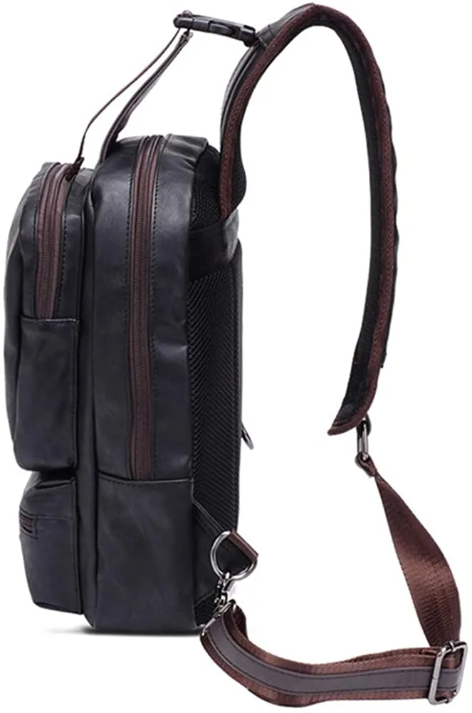 QCXPRO™ Men's Crossbody Sling Chest Bag - Faux Leather, iPad Tablet, USB Shoulder Bag