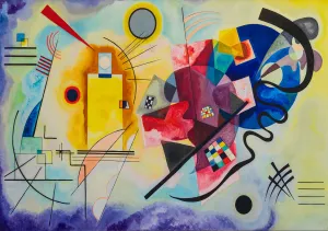 Red, Blue - Painted by Wassily Kandinsky- Circa. 1925. High Quality Polyester Cotton Canvas Print. Rolled Canvas Available in 4 Sizes - Small, Medium, or X Large. Stretched Canvas Option Available in One (1) Large Size - 70cm.