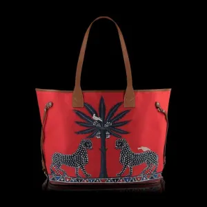 Red Leopard Canvas Shopper