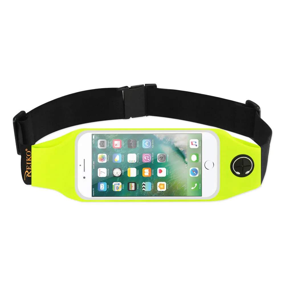 Reiko REIKO RUNNING SPORT BELT FOR IPHONE 7 PLUS/ 6S PLUS OR 5.5 INCHES DEVICE WITH TWO POCKETS AND LED IN GREEN (5.5x5.5 INCHES)