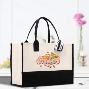 Retro Colorful Floral Mama Cotton Canvas Tote Bag Mom Gift Mom Bag Mom Shopping Bag New Mom Gift Best Mom Ever Bag Boy Girl Mama Tote