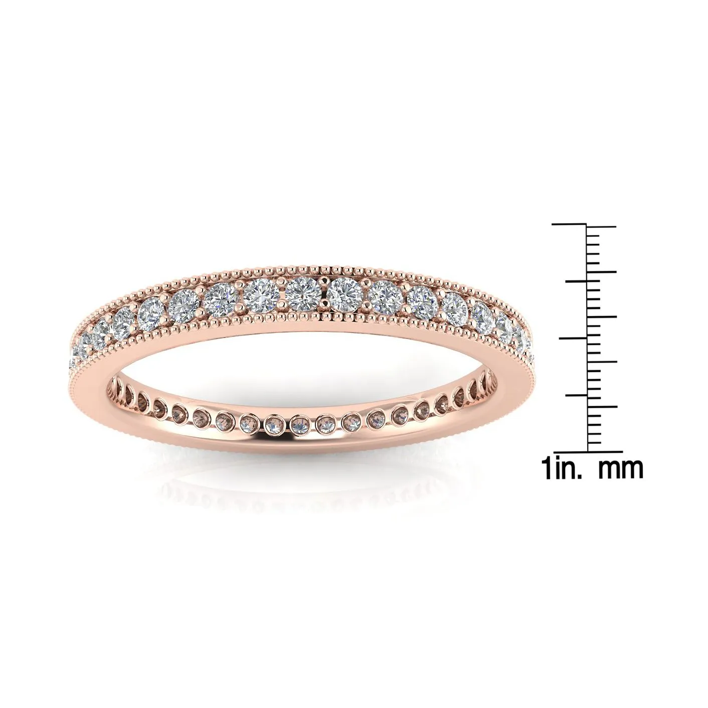 Round Brilliant Cut Diamond Pave & Milgrain Set Eternity Ring In 14k Rose Gold  (0.35ct. Tw.) Ring Size 8.5