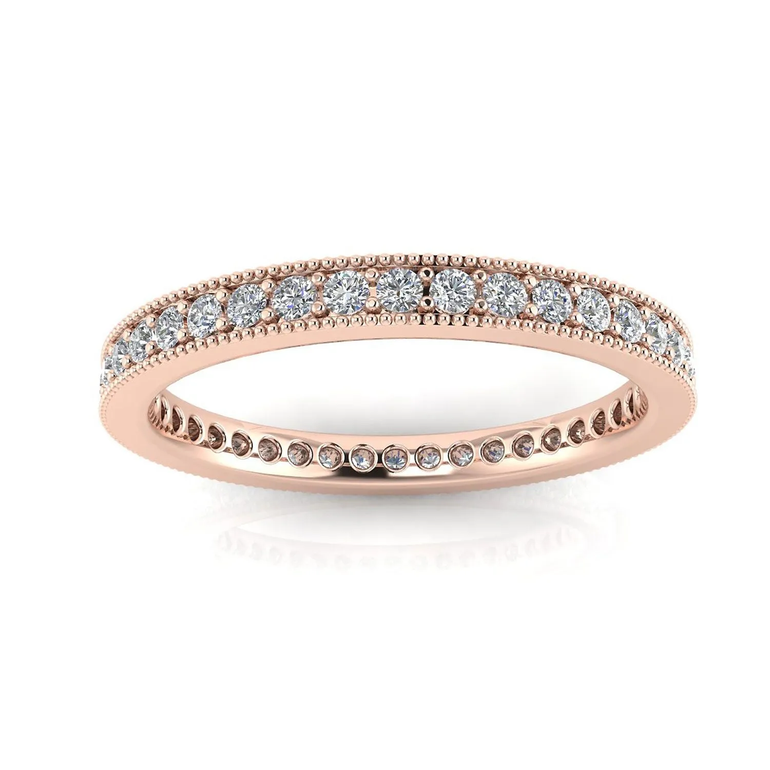 Round Brilliant Cut Diamond Pave & Milgrain Set Eternity Ring In 14k Rose Gold  (0.35ct. Tw.) Ring Size 8.5