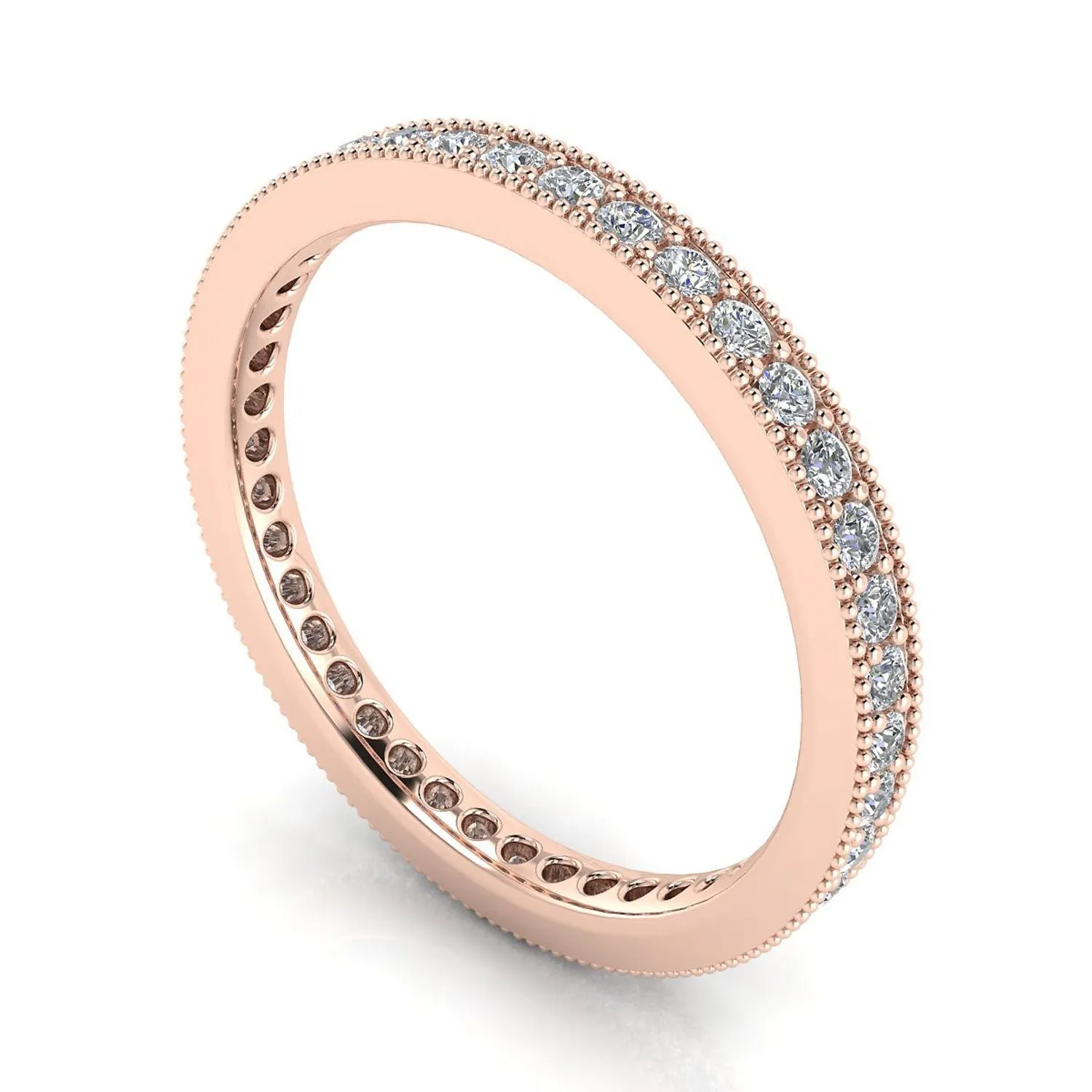 Round Brilliant Cut Diamond Pave & Milgrain Set Eternity Ring In 14k Rose Gold  (0.35ct. Tw.) Ring Size 8.5