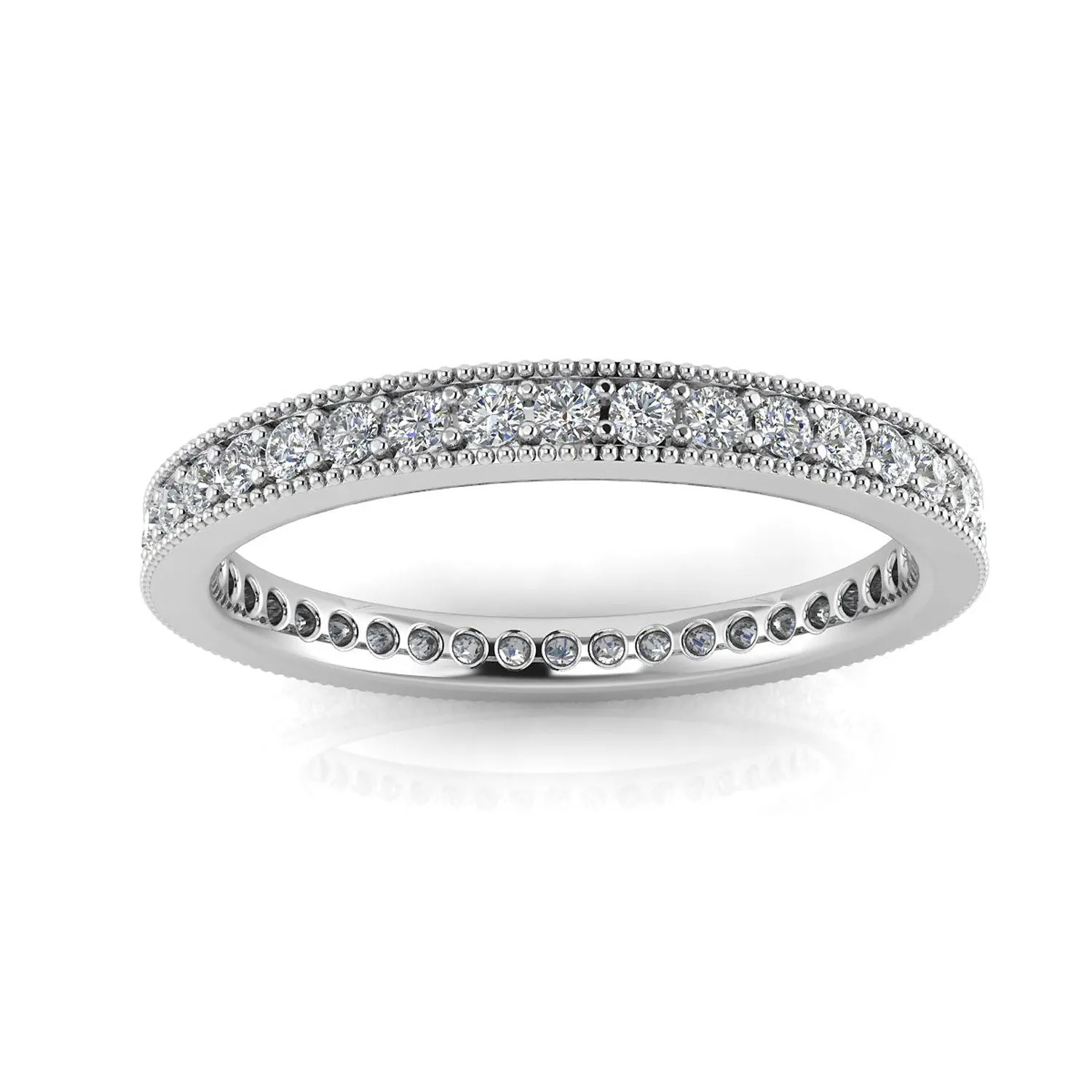 Round Brilliant Cut Diamond Pave & Milgrain Set Eternity Ring In 14k White Gold  (0.32ct. Tw.) Ring Size 6.5