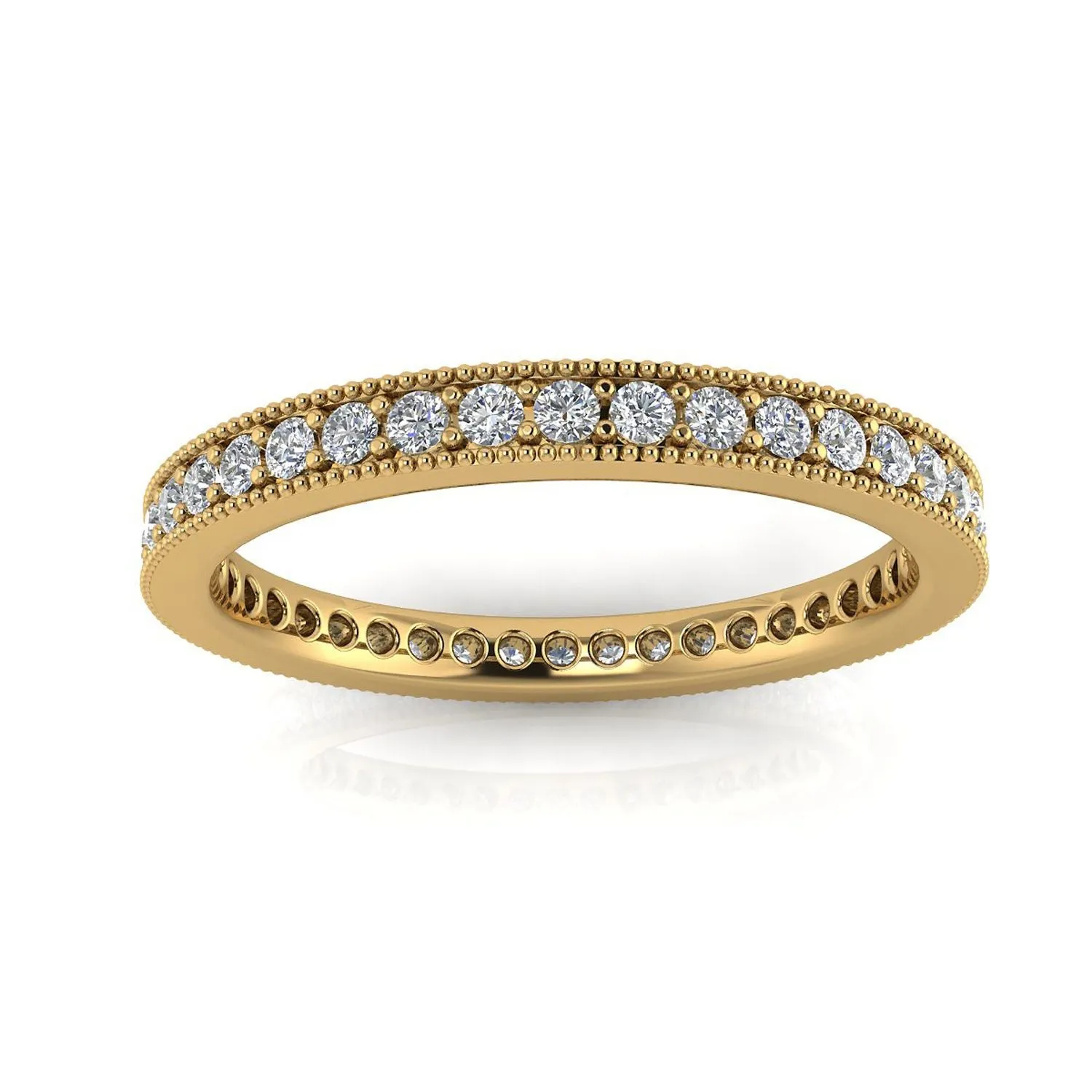 Round Brilliant Cut Diamond Pave & Milgrain Set Eternity Ring In 14k Yellow Gold  (0.45ct. Tw.) Ring Size 5