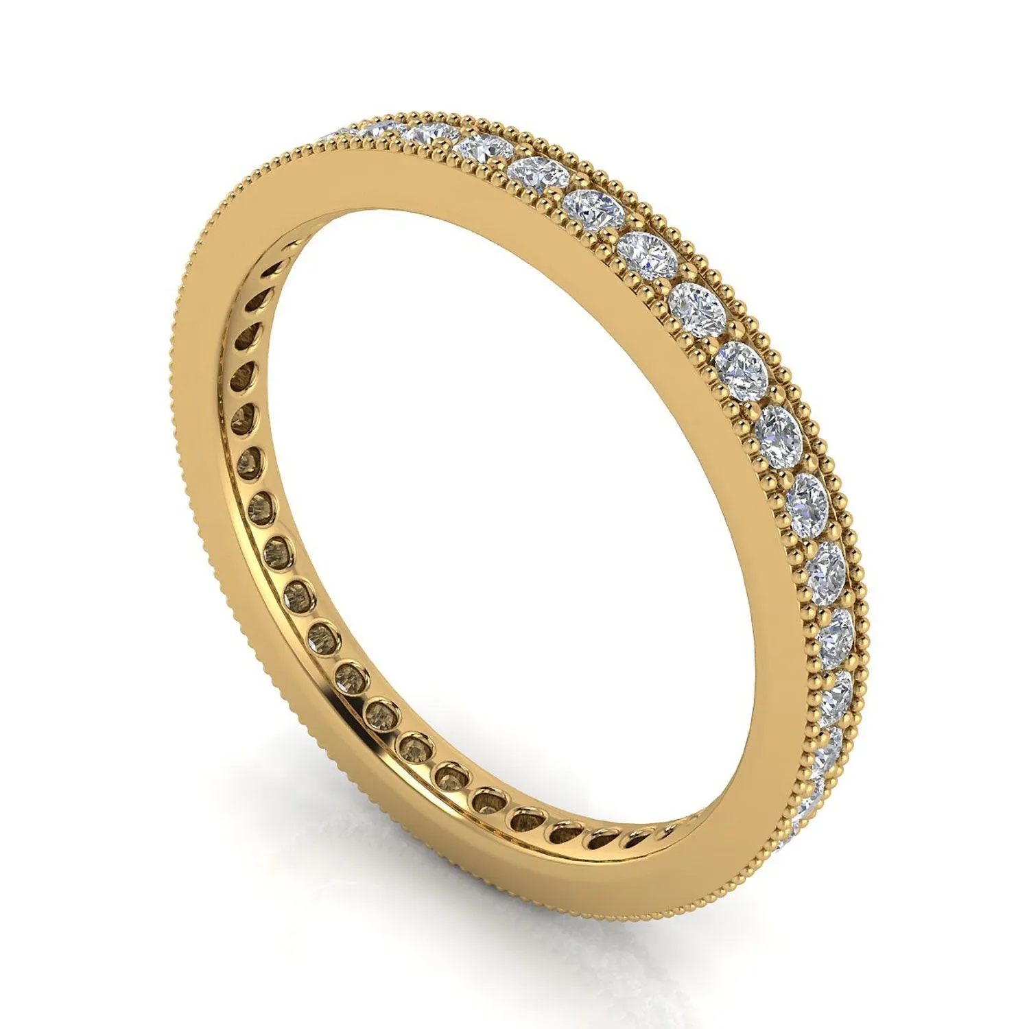 Round Brilliant Cut Diamond Pave & Milgrain Set Eternity Ring In 14k Yellow Gold  (0.45ct. Tw.) Ring Size 5