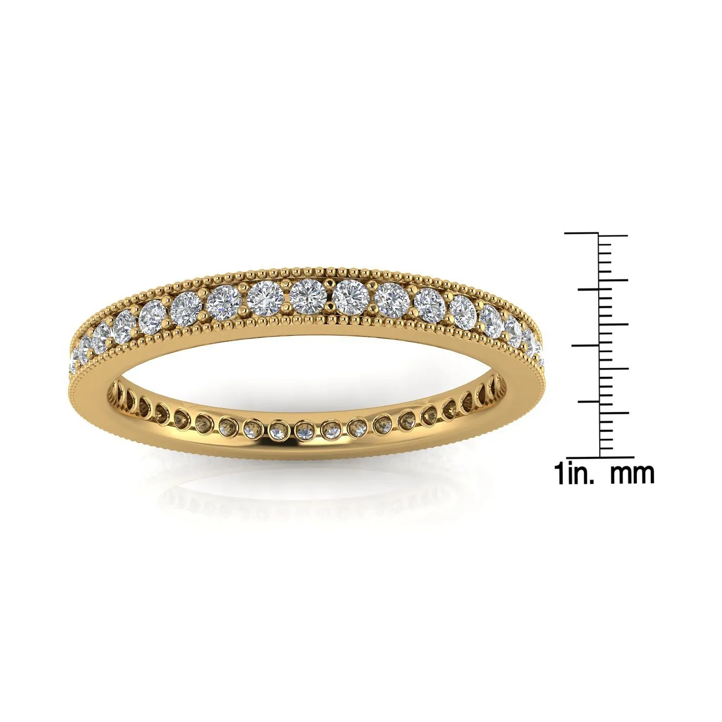 Round Brilliant Cut Diamond Pave & Milgrain Set Eternity Ring In 14k Yellow Gold  (0.45ct. Tw.) Ring Size 5