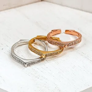 Set of 3 | Silver Tone, Gold Tone, and Rose Gold Tone Open Rings with CZ Crystals