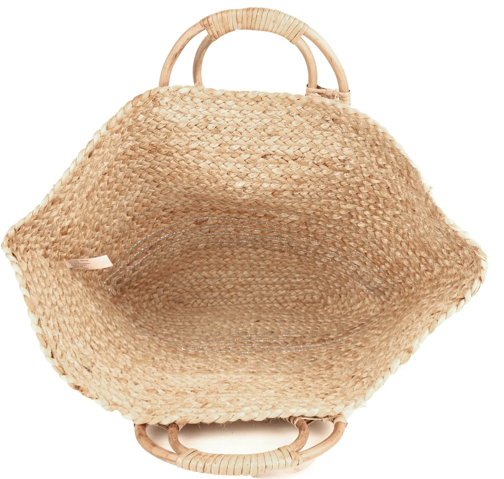 Silver Natural Braided Jute Bag With Wicker Handle