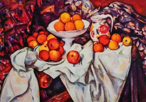 Still Life with Apples and Oranges - Painted by Paul Cezzane - Circa. 1884. High Quality Polyester Cotton Canvas Print. Ready to be Framed or Mounted. Available in 3 Sizes - Small - Medium or Large.