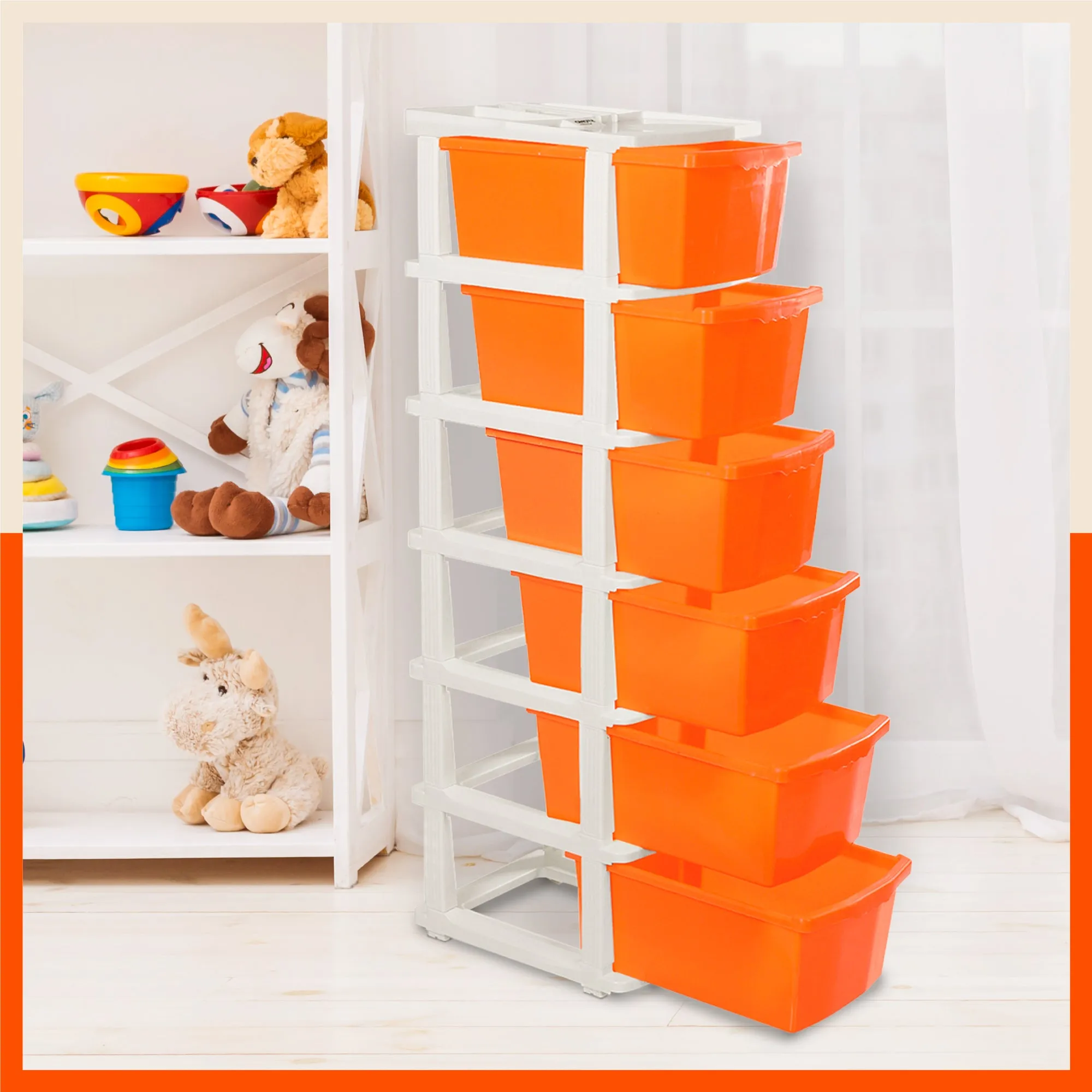 Stomo 6 Multi-Purpose Storage Organizer for Home and Office (Orange)