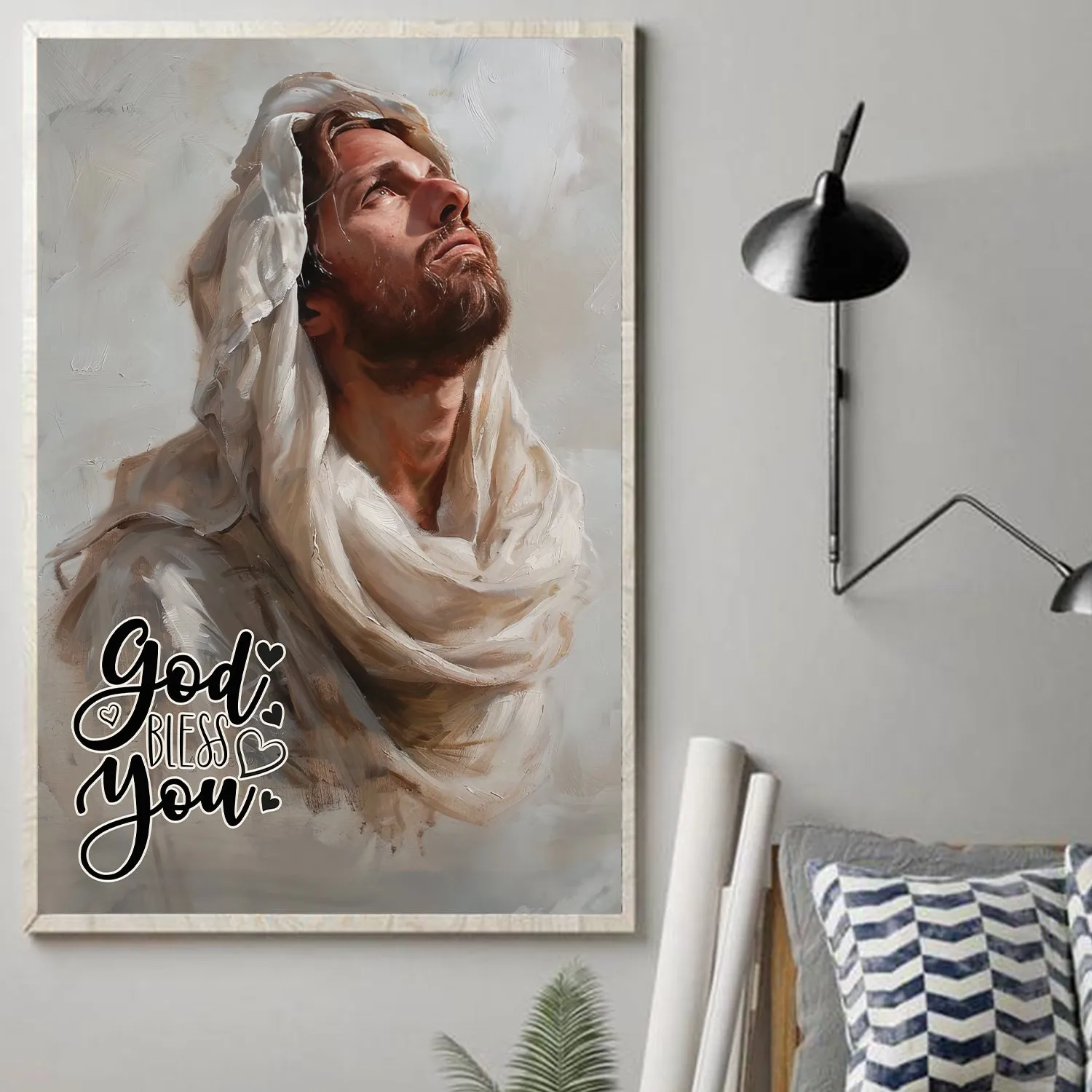 Teesdily | God Bless You Poster Canvas, Jesus Praying Poster Art, Faith Trust In Jesus Poster, Jesus Lover Gift, Religious Poster Canvas