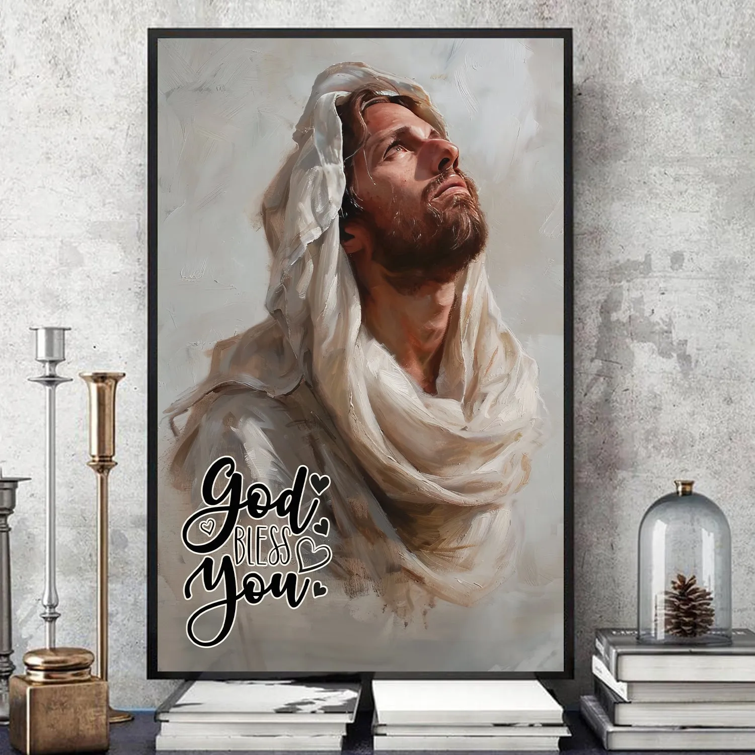 Teesdily | God Bless You Poster Canvas, Jesus Praying Poster Art, Faith Trust In Jesus Poster, Jesus Lover Gift, Religious Poster Canvas