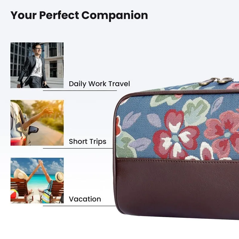 The Clownfish Flossy Multipurpose Tapestry Travel Pouch Toiletry Bag Shaving Kit Bag for Men Make-Up Pouch for Women Toiletry Bag for Men Travel Kit for Men & Women (Light Blue-Floral)