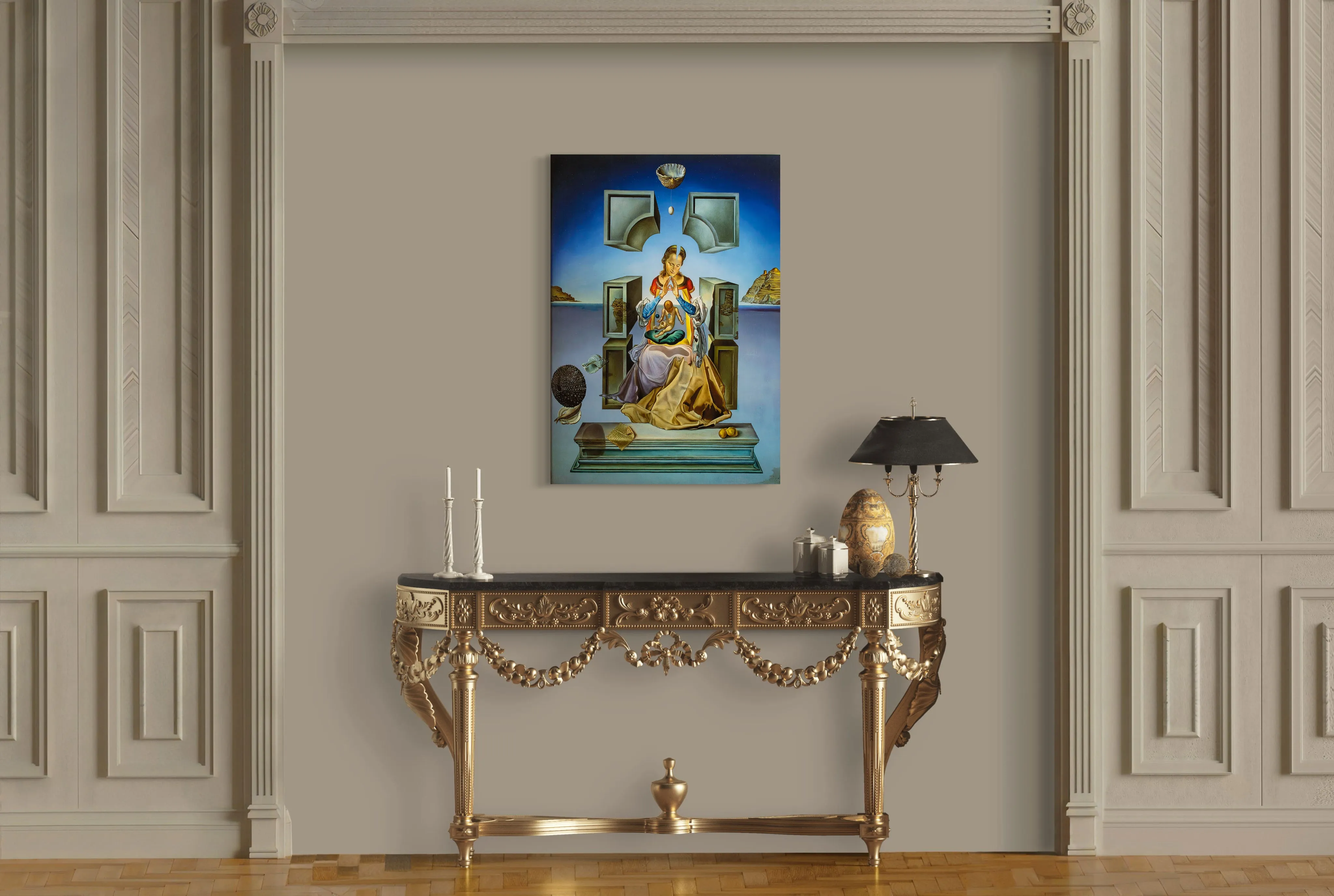 The Madonna of Port Lligat  - Painted by Salvador Dali - Circa. 1949. High Quality Polyester Cotton Canvas Print. Ready to be Framed or Mounted. Available in 3 Sizes - Small - Medium or Large.