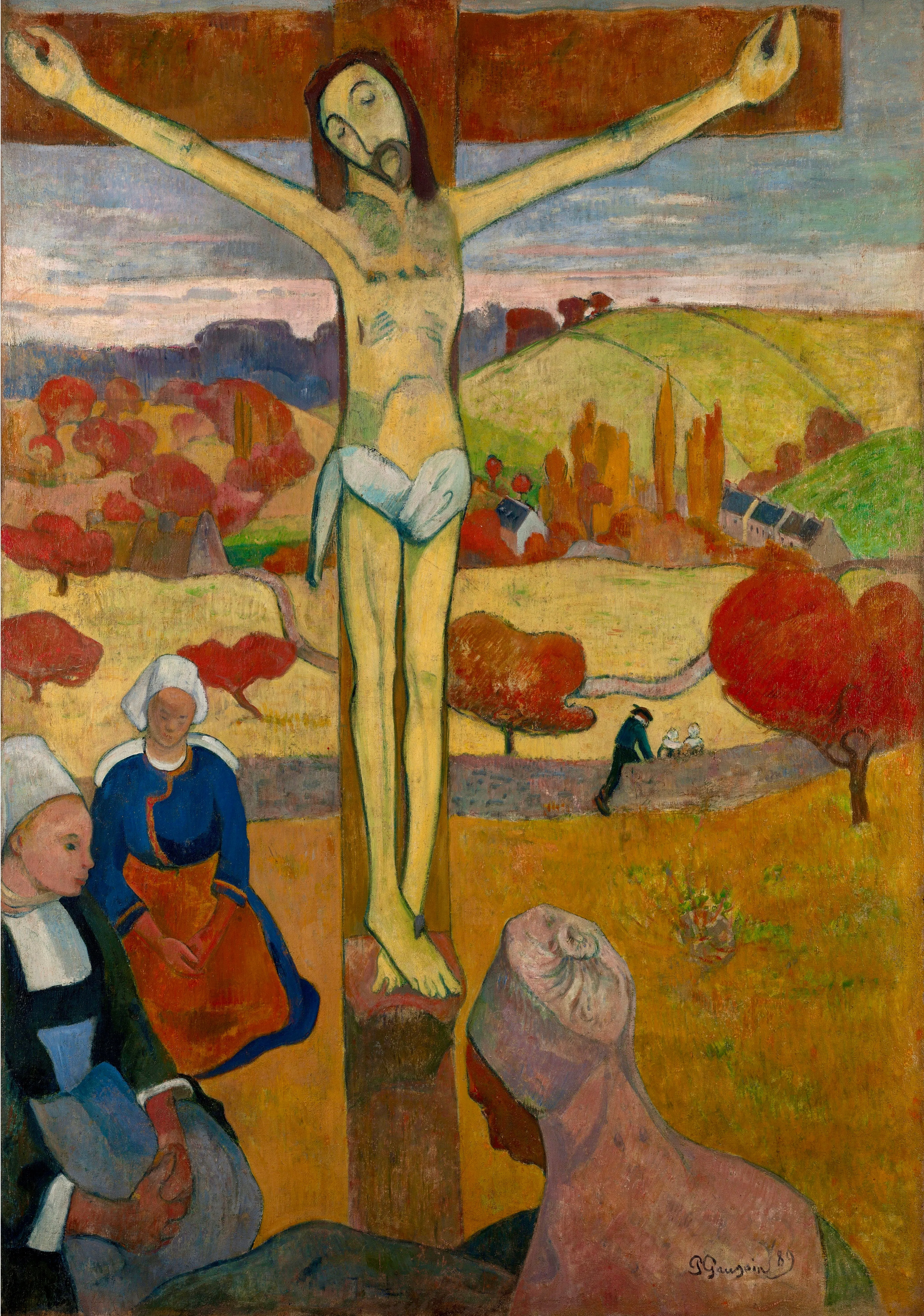 The Yellow Christ - Painted by Paul Gaugin - Circa. 1964. High Quality Polyester Cotton Canvas Print. Ready to be Framed. Available in One Large Size. 70cm X 100cm. Stretched Canvas Option Available in One (1) Large Size - 70cm x 100.