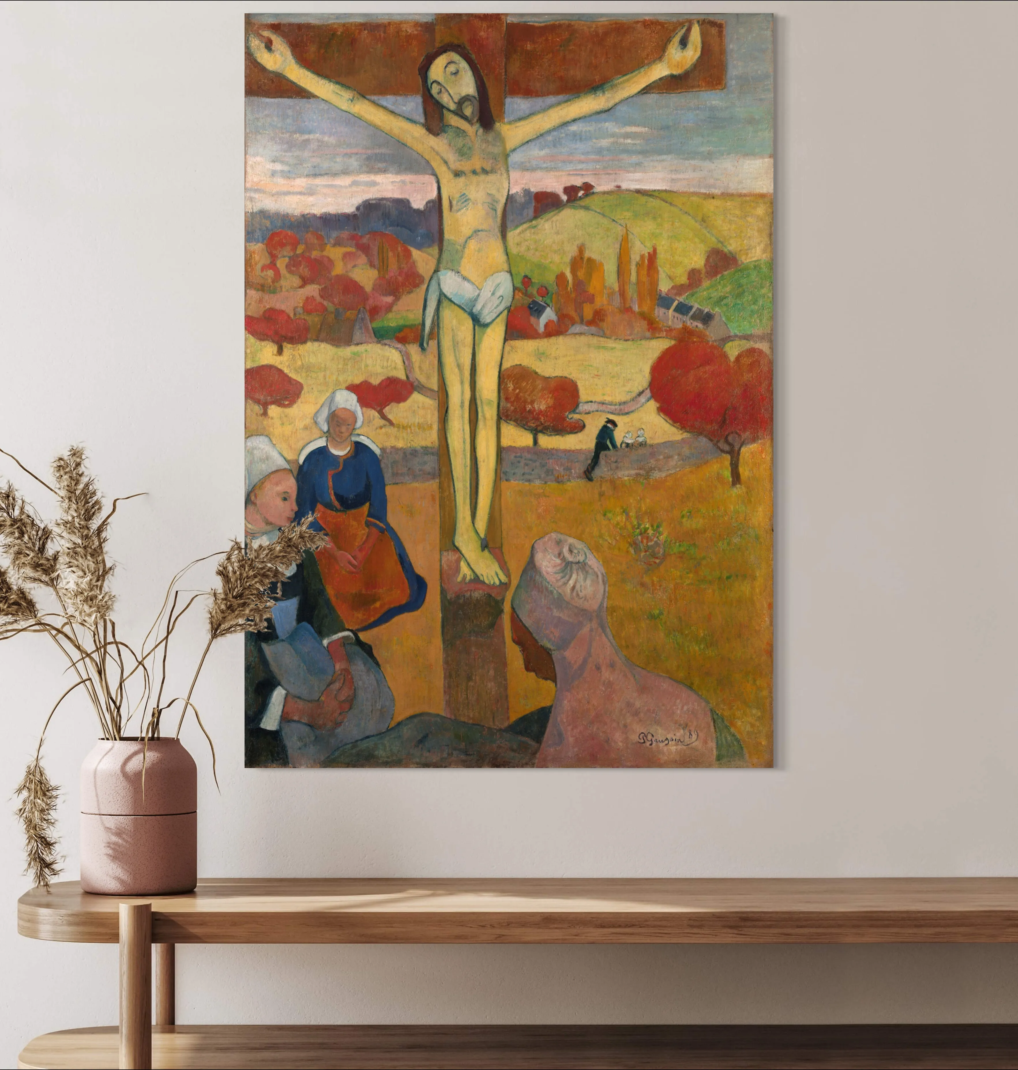 The Yellow Christ - Painted by Paul Gaugin - Circa. 1964. High Quality Polyester Cotton Canvas Print. Ready to be Framed. Available in One Large Size. 70cm X 100cm. Stretched Canvas Option Available in One (1) Large Size - 70cm x 100.