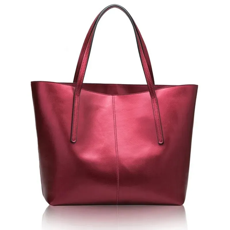 Tote Handbag Genuine Leather Large-Capacity Office Bucket Bag Women's