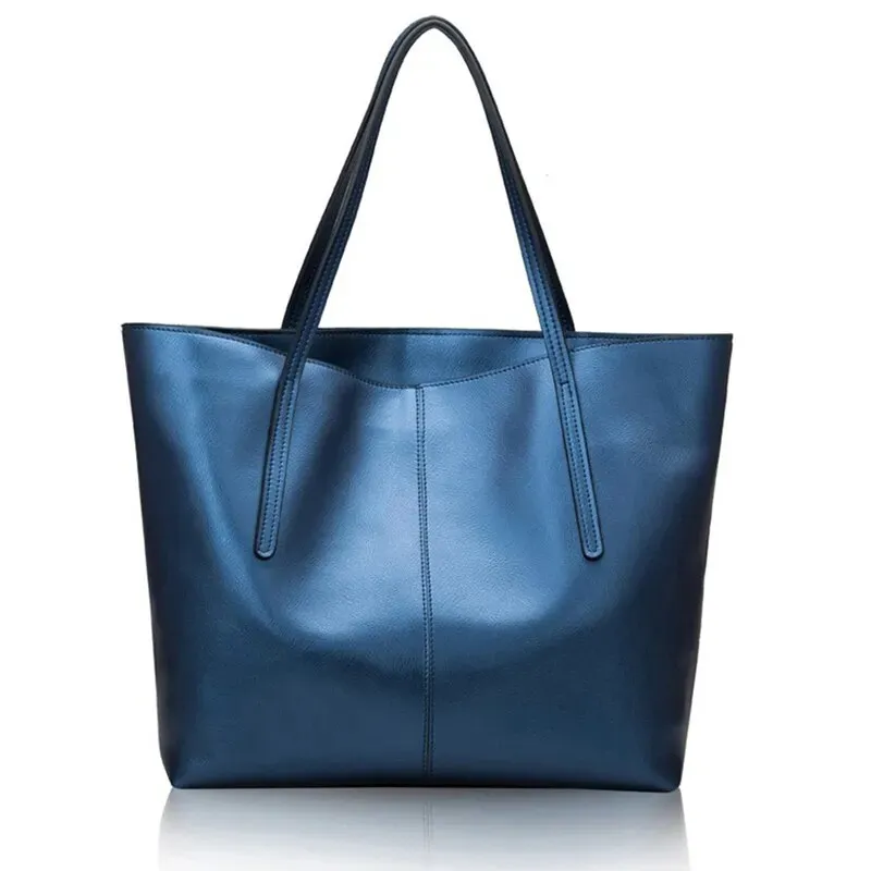 Tote Handbag Genuine Leather Large-Capacity Office Bucket Bag Women's