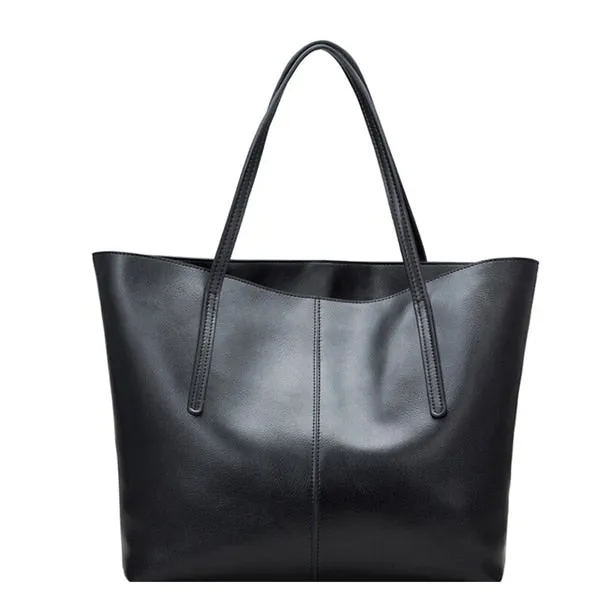 Tote Handbag Genuine Leather Large-Capacity Office Bucket Bag Women's