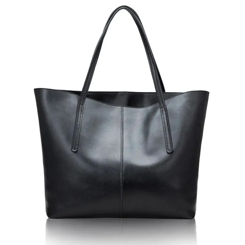 Tote Handbag Genuine Leather Large-Capacity Office Bucket Bag Women's