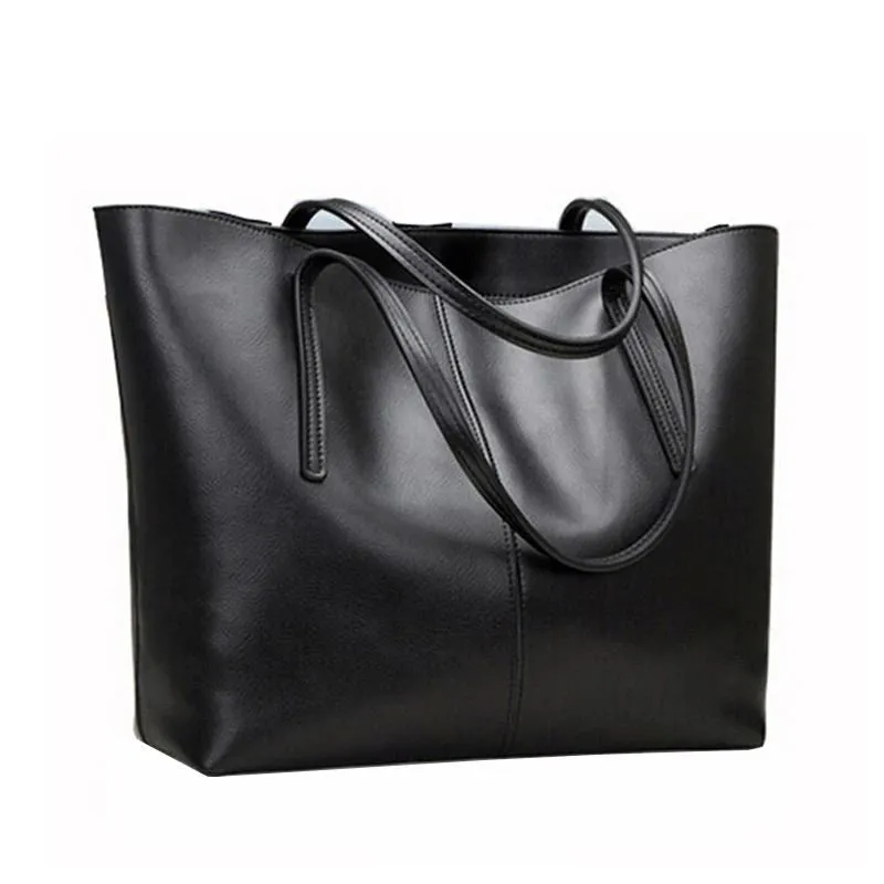 Tote Handbag Genuine Leather Large-Capacity Office Bucket Bag Women's