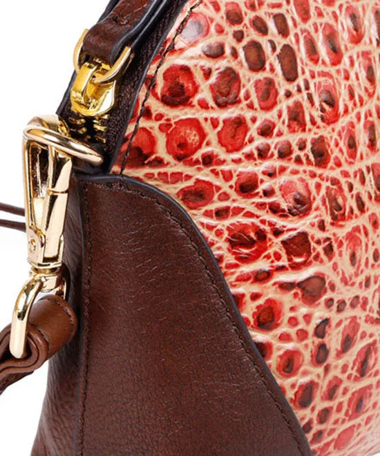 Unique Red Crocodile pattern Paitings Calf Leather Satchel Handbag