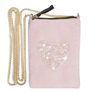 Velvet Phone Bag Pink with Sequin Heart