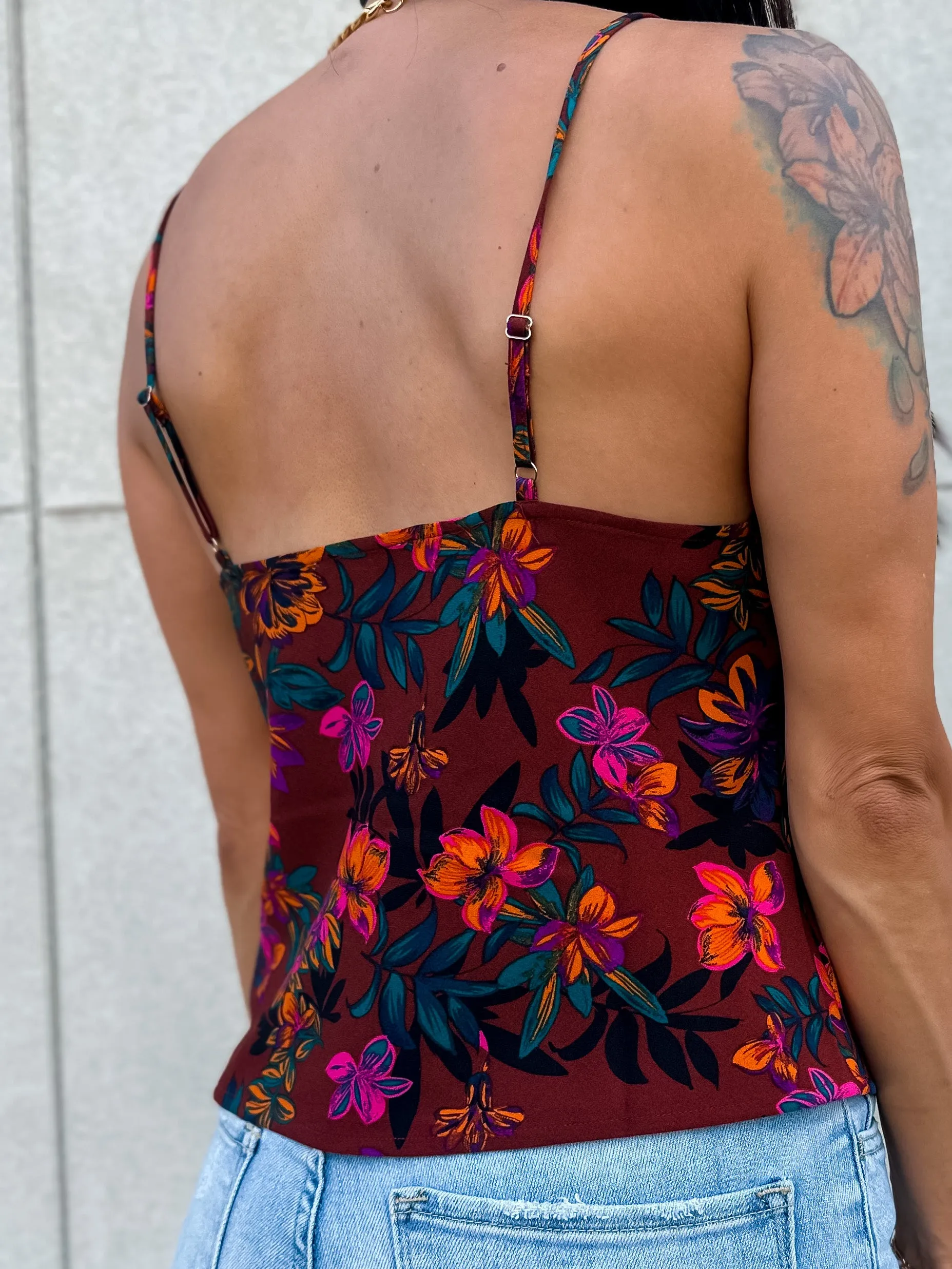 Vibrant Floral Cowl Neck Camisole