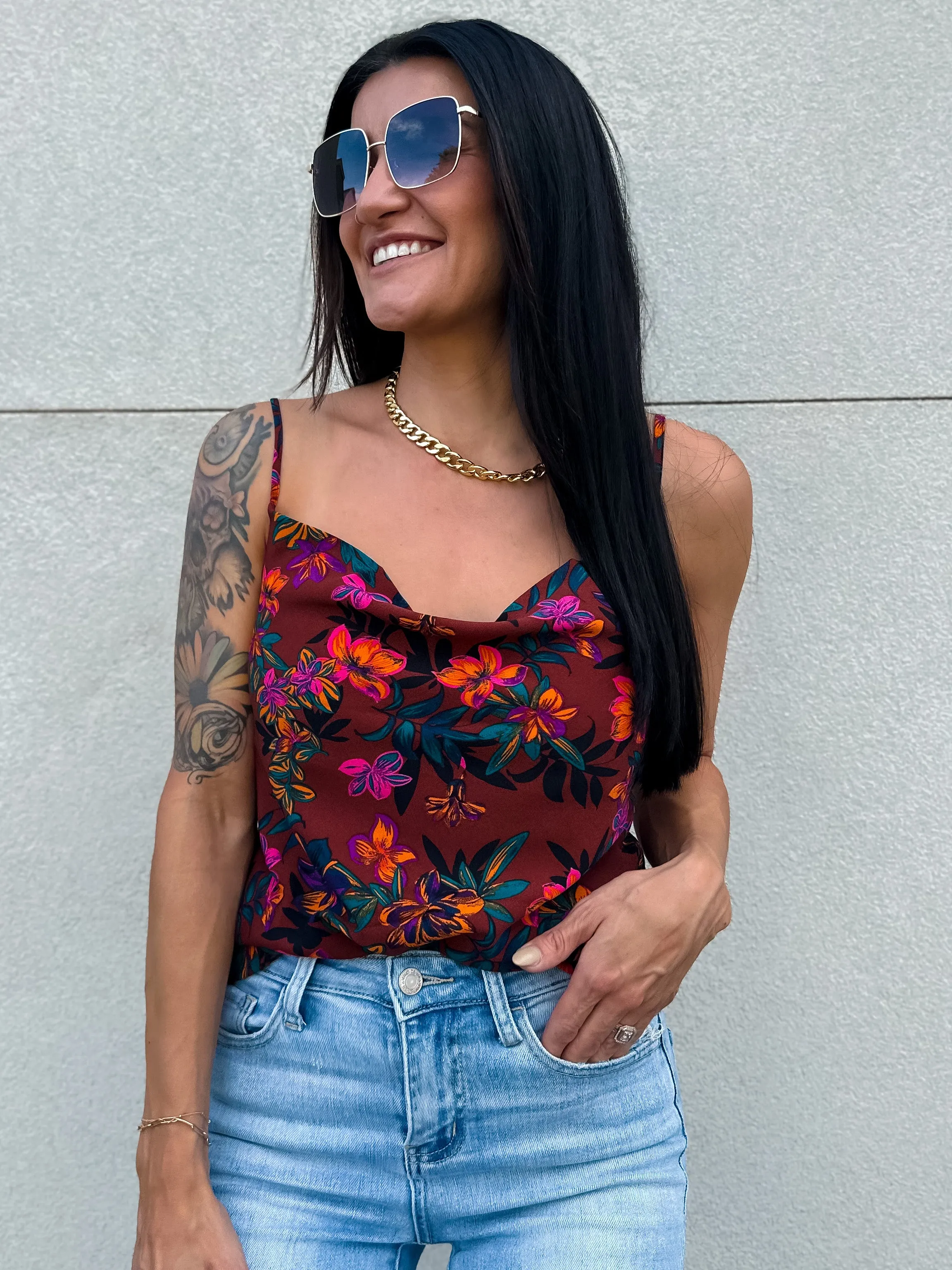 Vibrant Floral Cowl Neck Camisole