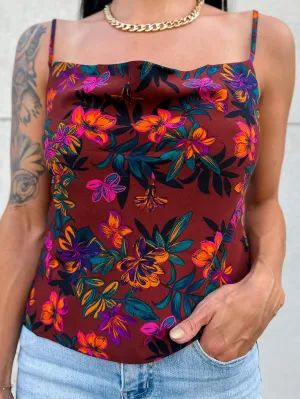 Vibrant Floral Cowl Neck Camisole