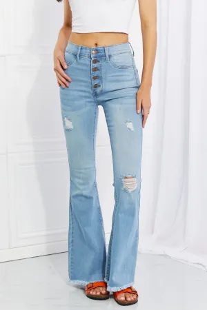 Vibrant MIU Full Size Jess Button Flare Jeans