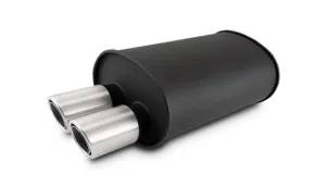 Vibrant STREETPOWER FLAT BLACK Oval Muffler with Dual 304SS Brushed Tips; Inlet ID: 2.50" (63.5mm) Tip OD: 3.00" (76.2mm); Muffler Body Size: 9.5"W x 6.75"H x 15"L; Tip Location: Offset Bottom  - 12315