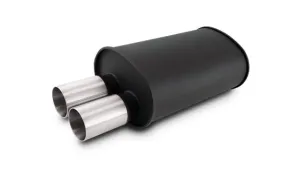 Vibrant STREETPOWER FLAT BLACK Oval Muffler with Dual 304SS Brushed Tips; Inlet ID: 3.00" (76.2mm) Tip OD: 3.00" (76.2mm); Muffler Body Size: 9.5"W x 6.75"H x 15"L; Tip Location: Offset Bottom  - 12326