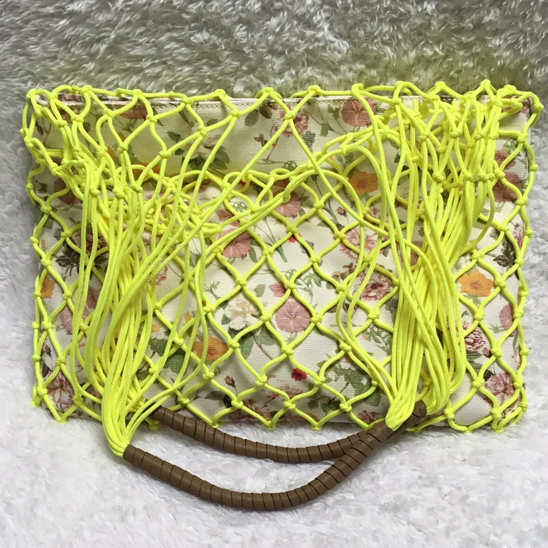 Vince Camuto Rope and Canvas Tote Bag - Zest Safety Yellow,