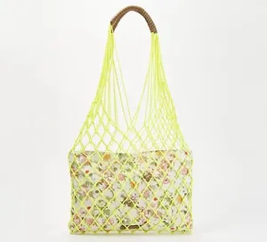 Vince Camuto Rope and Canvas Tote Bag - Zest Safety Yellow,