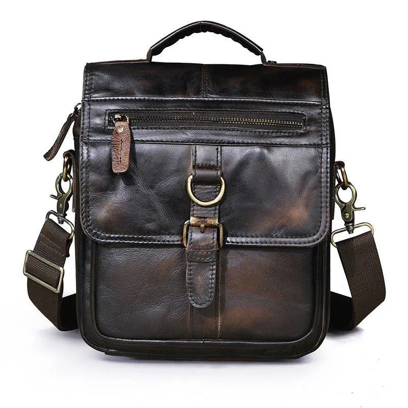 Vintage Leather Messenger Shoulder Bag for Men