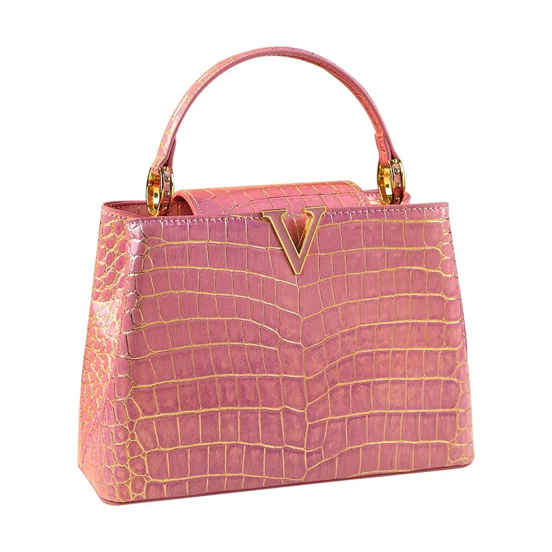 Women's Croc Pattern Leather Small Tote Bag