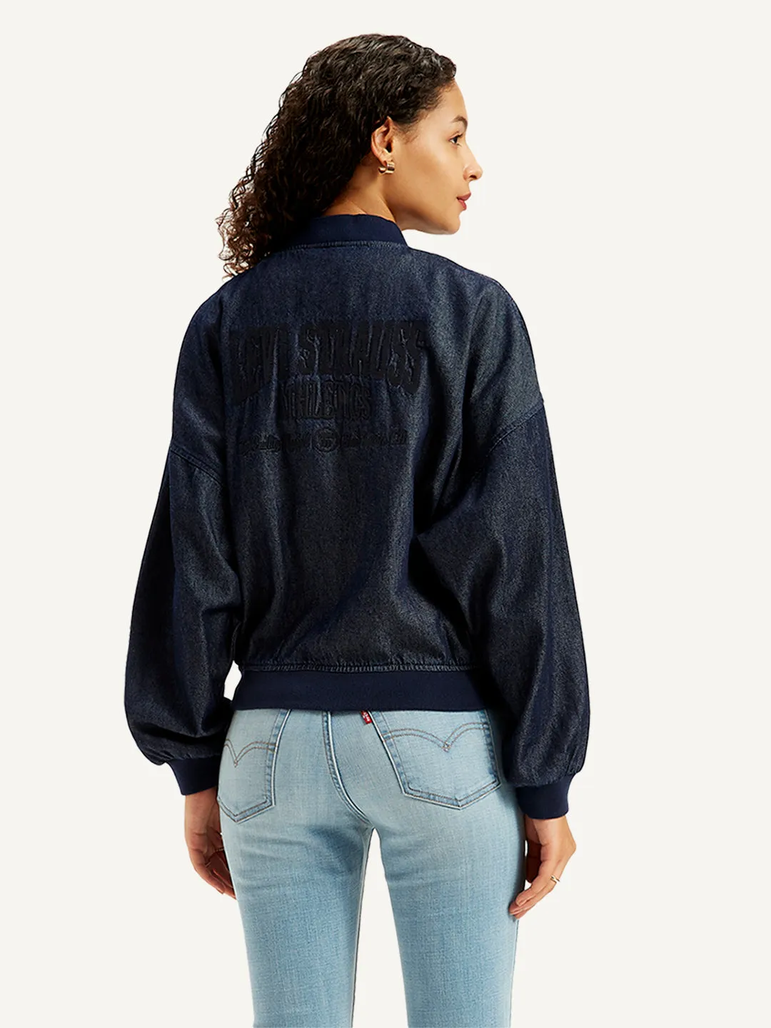 Women's Embroidered Navy Bomber Jacket